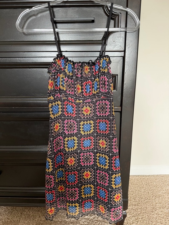 Daisy Dresses & Skirts - Daisy Black Midi Dress with Multicolor Floral Square Print